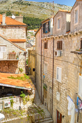Pretty view on one of the narrow streets in Dubrovnik (Croatia)