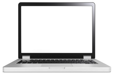 Silver and black Laptop. Laptop of brushed steel and black. No branded. Blank screen for copy space.