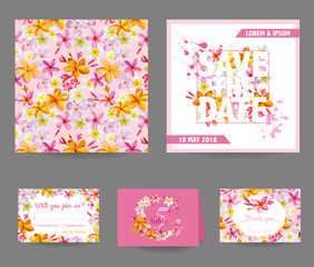 Save the Date Wedding Card - Tropical Flowers Theme