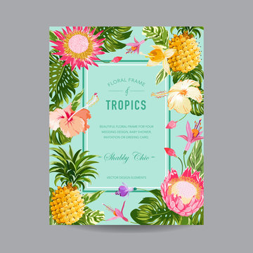 Tropical Floral Frame - For Invitation, Wedding, Baby Shower Card