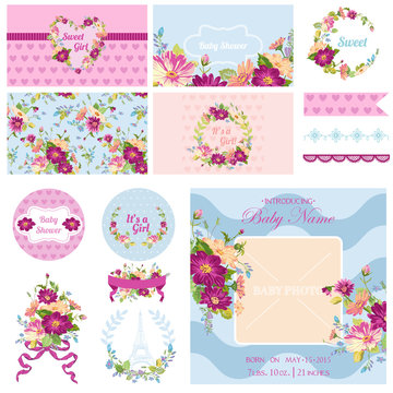 Scrapbook Design Elements - Baby Shower Flower Theme 