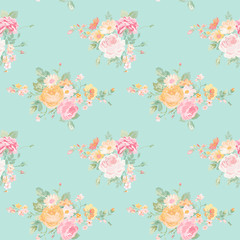 Vintage Flowers Background - Seamless Floral Shabby Chic Pattern