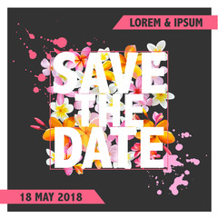Save the Date Wedding Card - Tropical Flowers Theme - in vector