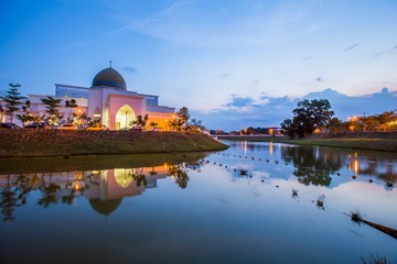 a blue hour during sunset at UIAM Mosque, east Malaysia