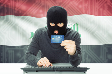 Concept of cybercrime with national flag on background - Iraq