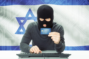 Concept of cybercrime with national flag on background - Israel