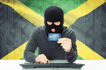 Concept of cybercrime with national flag on background - Jamaica