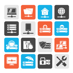Silhouette server, hosting and internet icons - vector icon set