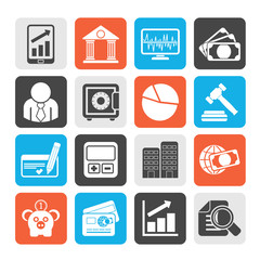 Silhouette Business, finance and bank icons - vector icon set