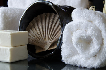 White SPA towels in a set with accessories for the bath