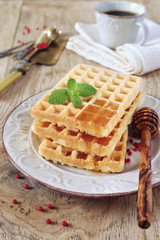 Belgian waffles with honey