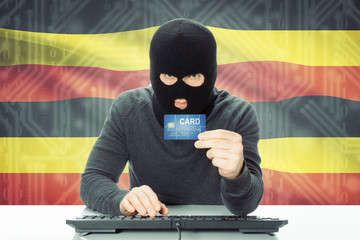 Concept of cybercrime with national flag on background - Uganda