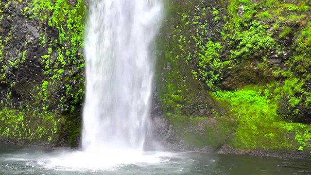 Closeup view of Horsetail Falls in the Columbia River Gorge in Oregon
