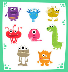 Monsters - Cute cartoon set of eight colorful monsters. Eps10