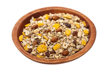 Cereal Muesli Breakfast on white background. Selective focus.