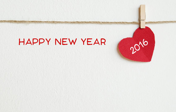 Red fabric heart with happy new year 2016 word 