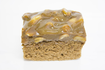Toffee cake isolated on white background.
