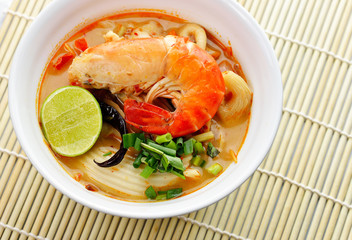 Thai Food Shrimp soup with mushrooms and coconut (Tom Yum Goong)