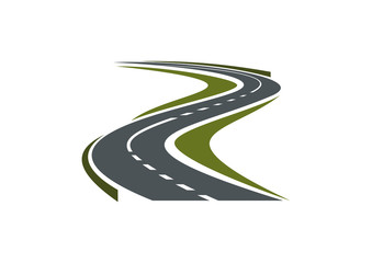 Winding paved road or highway icon