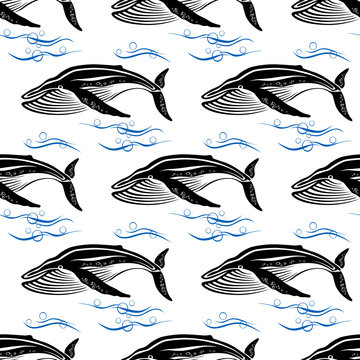 Big swimming cachalots seamless pattern