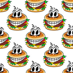 Crazy fast food cheeseburgers seamless pattern
