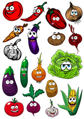 Cartoon organic farm vegetables characters