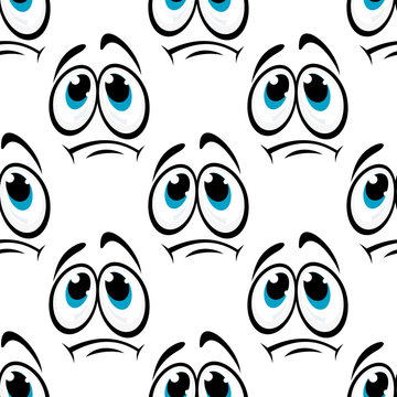 Comics faces with sad eyes seamless pattern