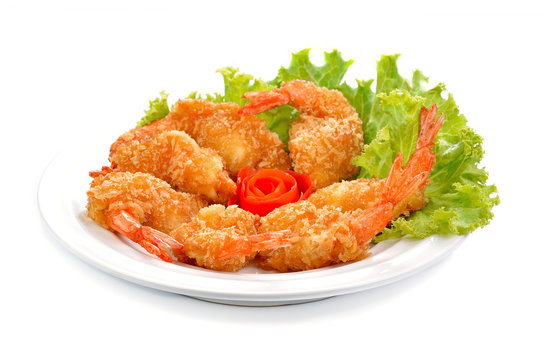 Fried shrimp ball on white background.