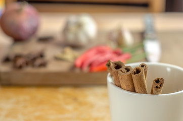 Cinnamon sticks in the cup