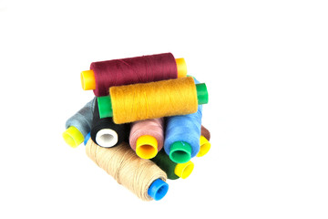 Coloured thread isolated on white background.
