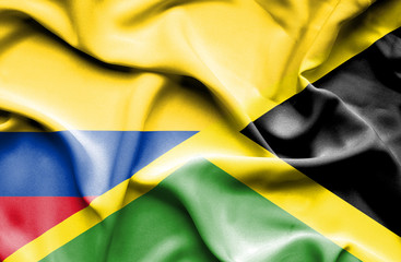 Waving flag of Jamaica and Columbia