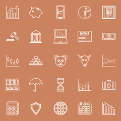 Stock market line icons on brown background