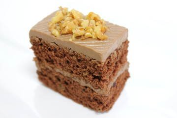  Chocolate sponge cakes on white plate.