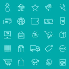 E-commerce line icons on green background