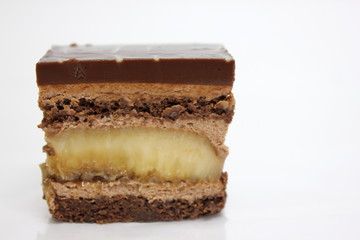  Chocolate sponge cakes on white plate.