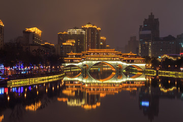 Fototapeta na wymiar night lounge bridge at chengdu,china