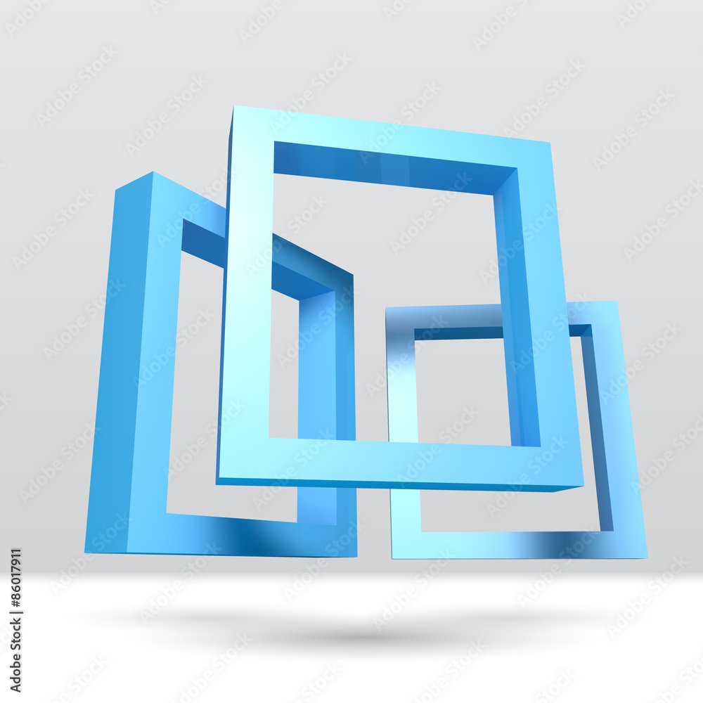 Poster three blue rectangular 3d frames