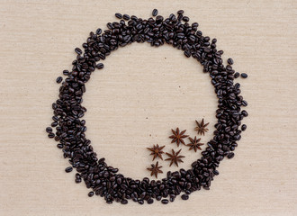 Spice in round coffee beans frame