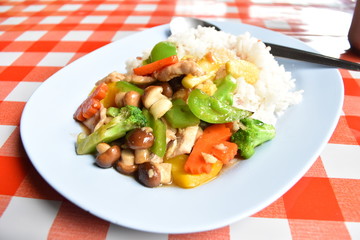 Stir Fried Vegetables on Rice.