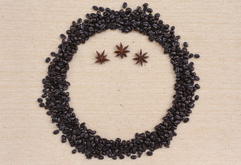 Star coffee beans on canvas background