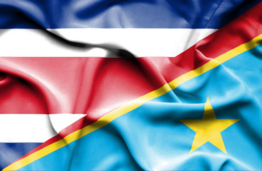 Waving flag of Congo Democratic Republic and Costa Rica
