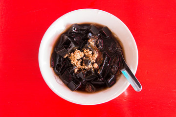 Grass jelly or Chinese vegetable jelly black in color, Chinese dessert