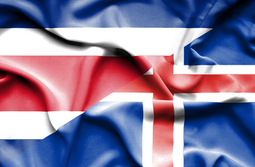Waving flag of Iceland and Costa Rica