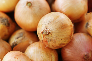 Organic Onions in Market for Background Uses. 