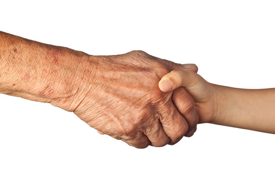 Handshake between a senior and a child