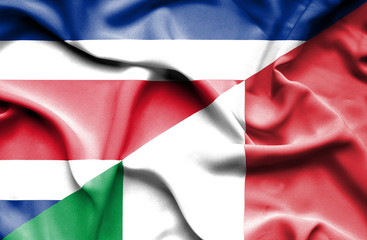 Waving flag of Italy and Costa Rica