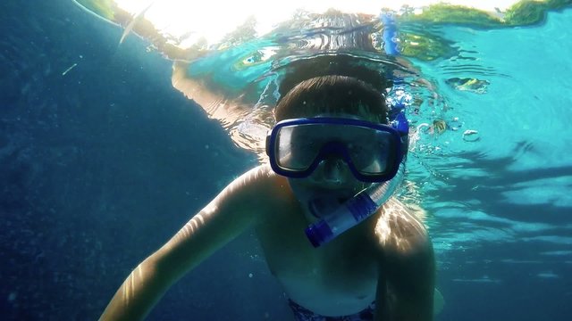Tennager training Snorkeling in home swimming pool