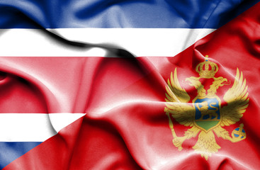 Waving flag of Montenegro and Costa Rica