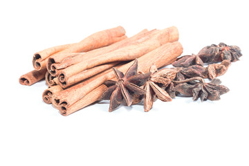 star anise and cinnamon isolated on white background
