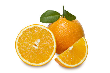 Orange with slices  isolated on white background. Clipping path.